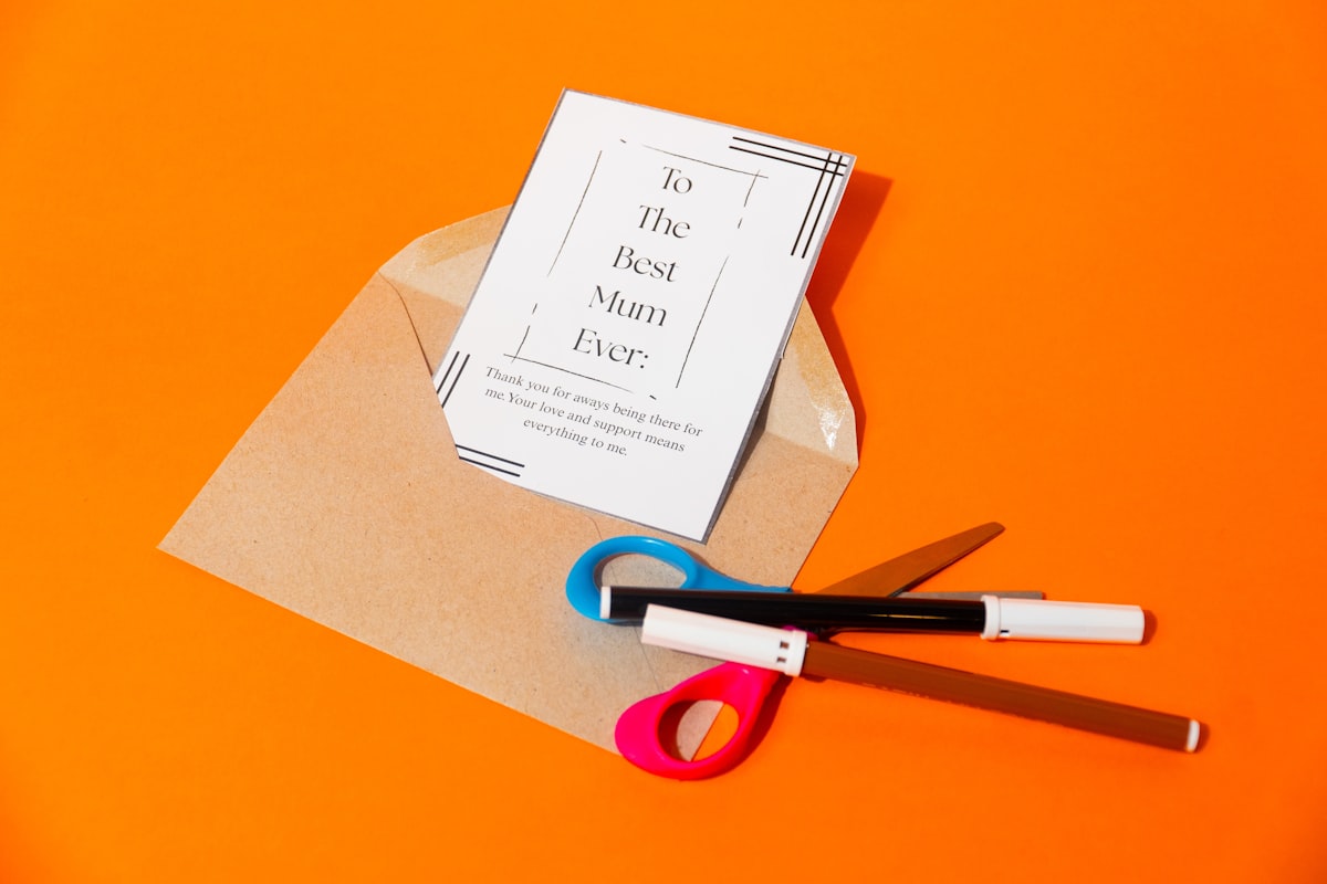 Card and envelope with scissors and marker