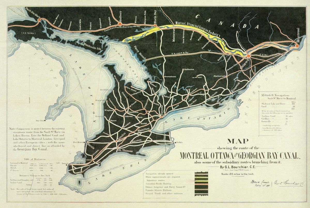 Map of the montreal ottawa and rideau canal routes