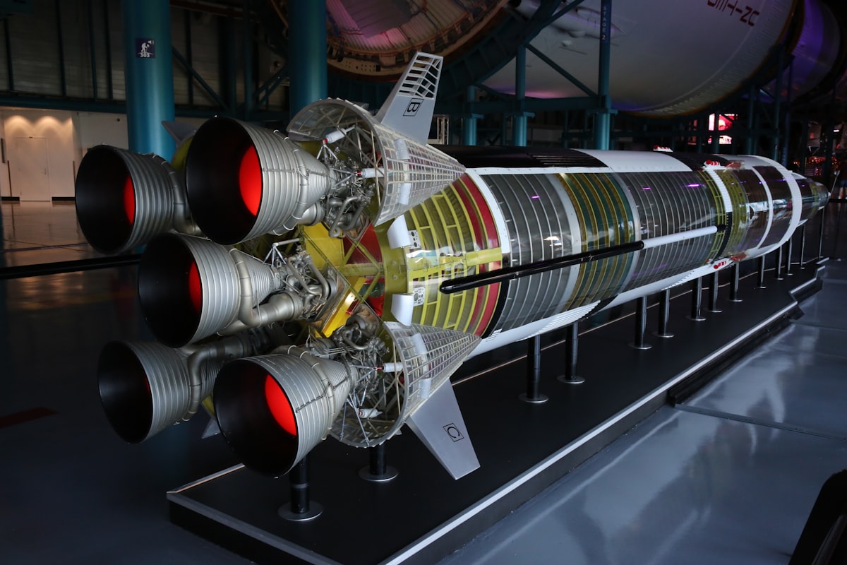 A cutaway model of a rocket engine.