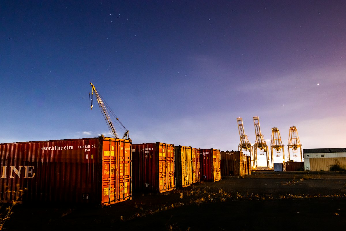 red and blue cargo containers