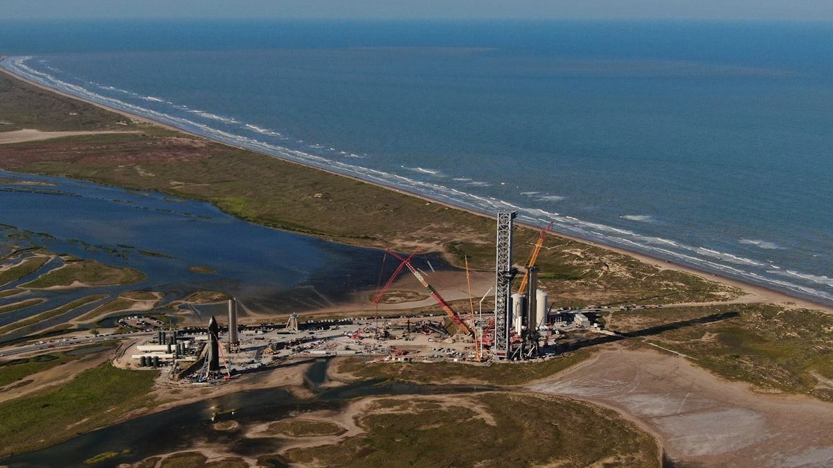 Rocket launch site construction near the ocean
