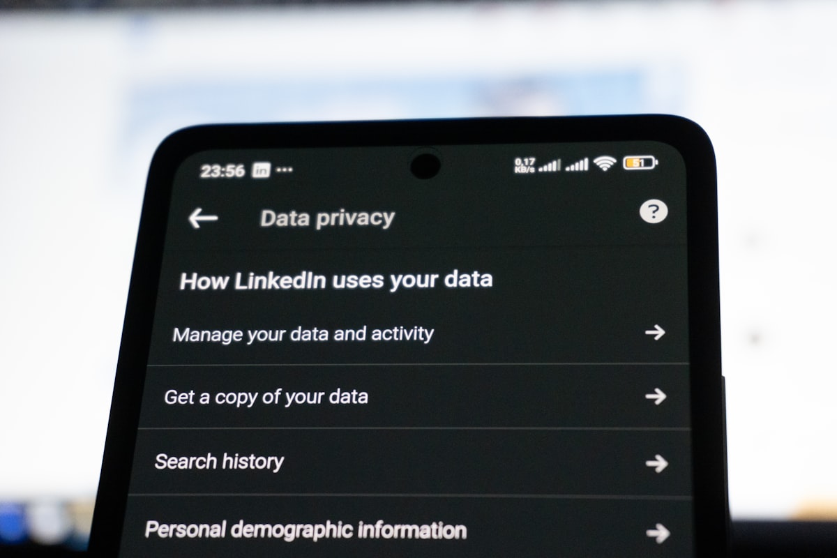 Linkedin data privacy settings on a smartphone screen