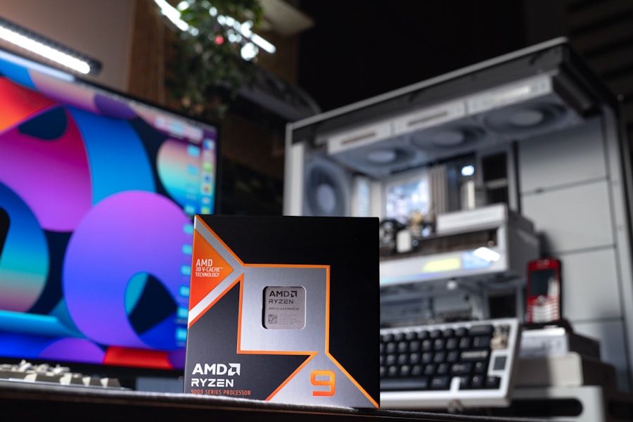 A new amd ryzen processor sits on a desk.