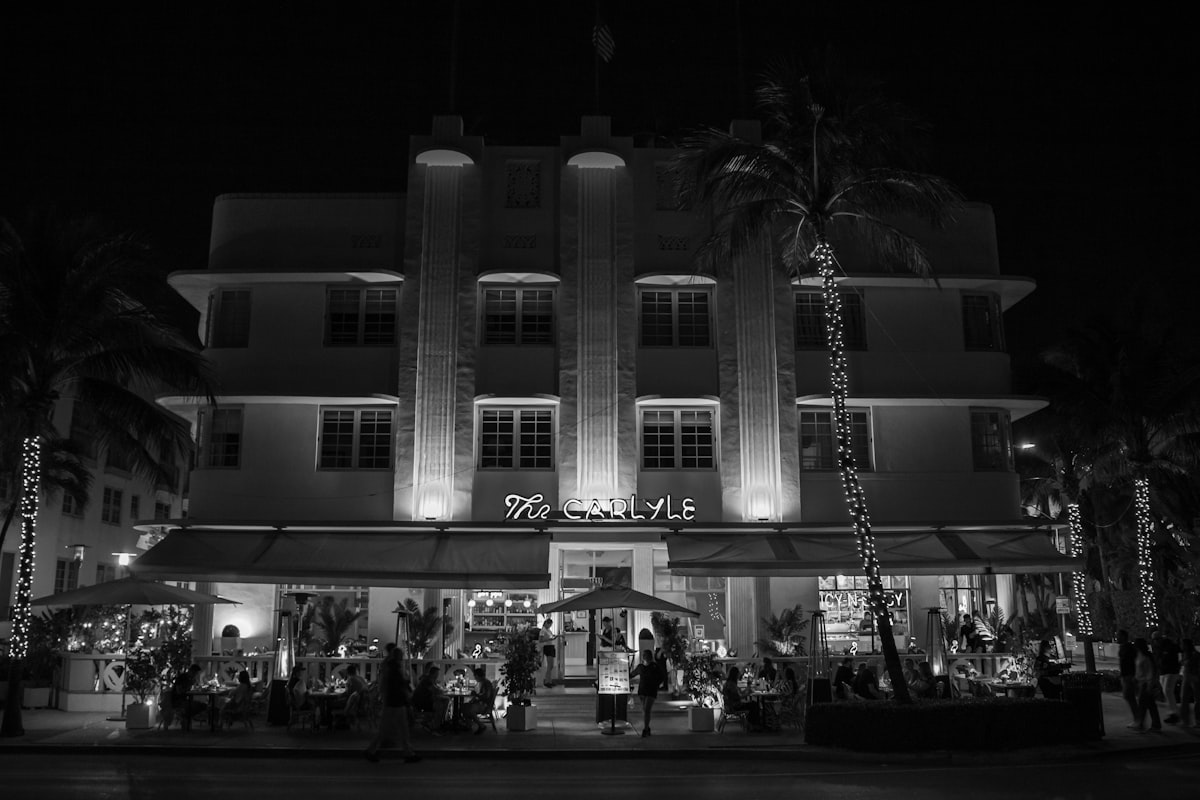 The carlyle hotel at night with lights on
