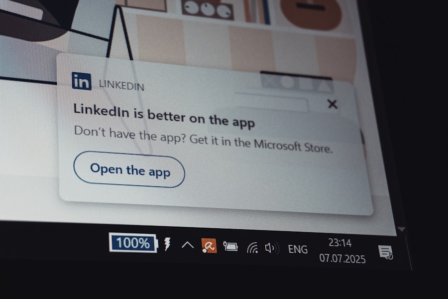 Linkedin app notification on a laptop screen.