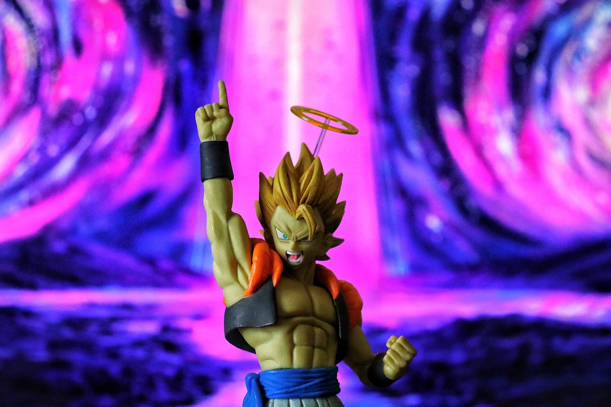 Anime character with spiky hair and halo points up