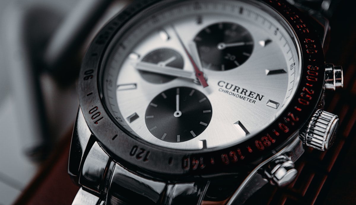 black and silver chronograph watch