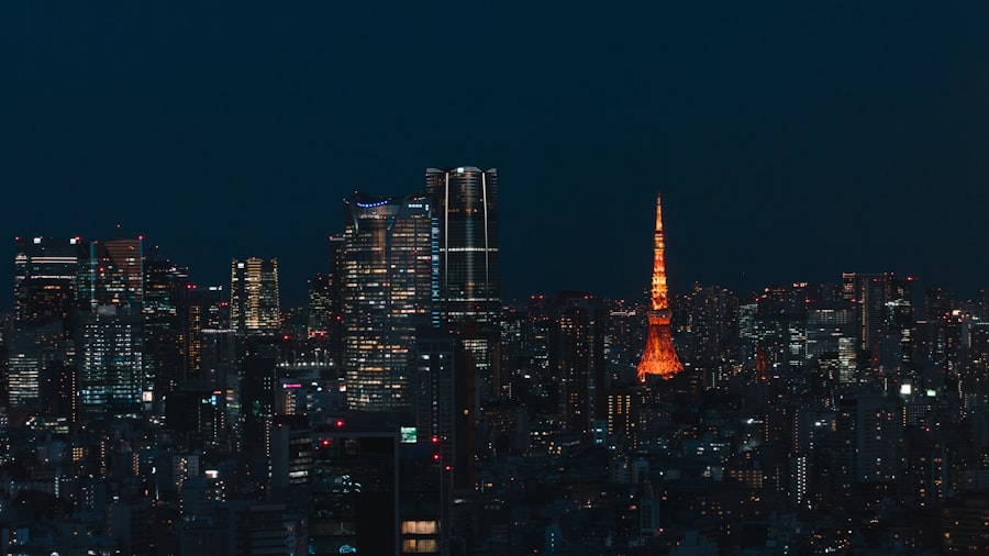 A view of a city at night from a hill
