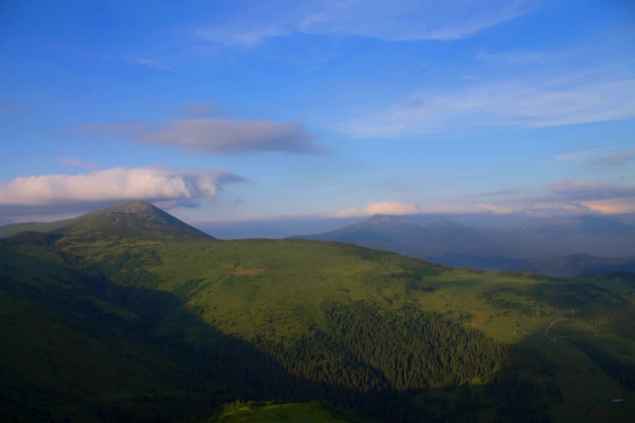 a landscape with hills and trees