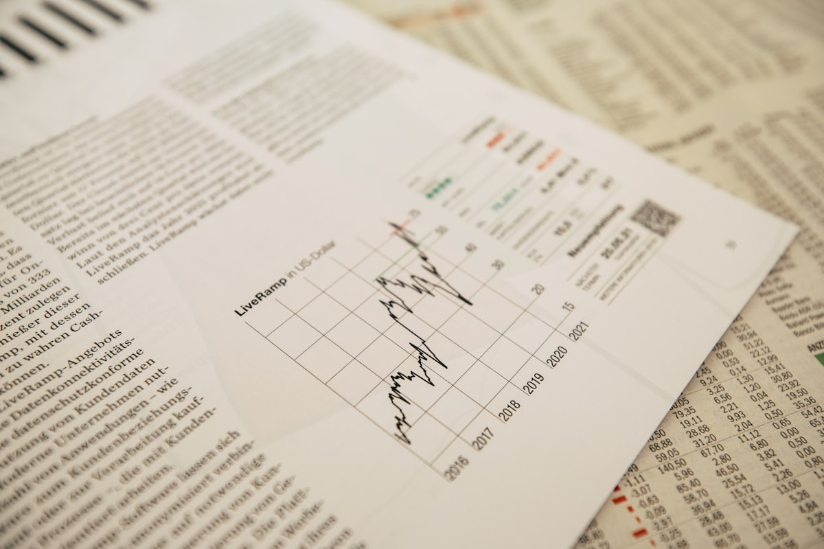 financial newspaper with stock chart