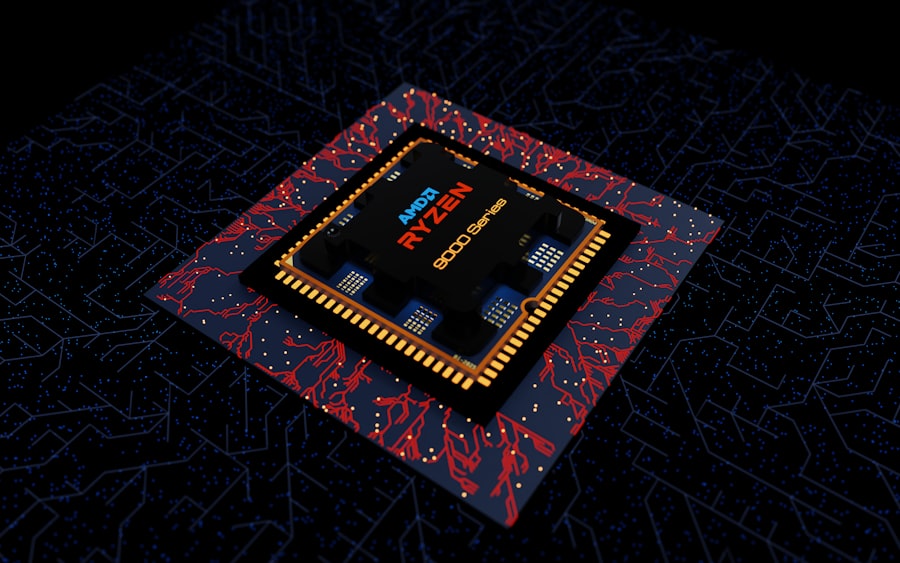 Close-up of a computer processor chip with ryzen branding