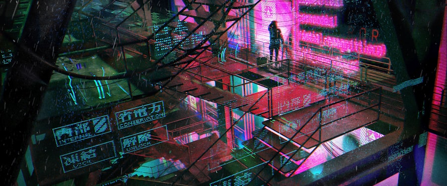a digital painting of a person standing in a room
