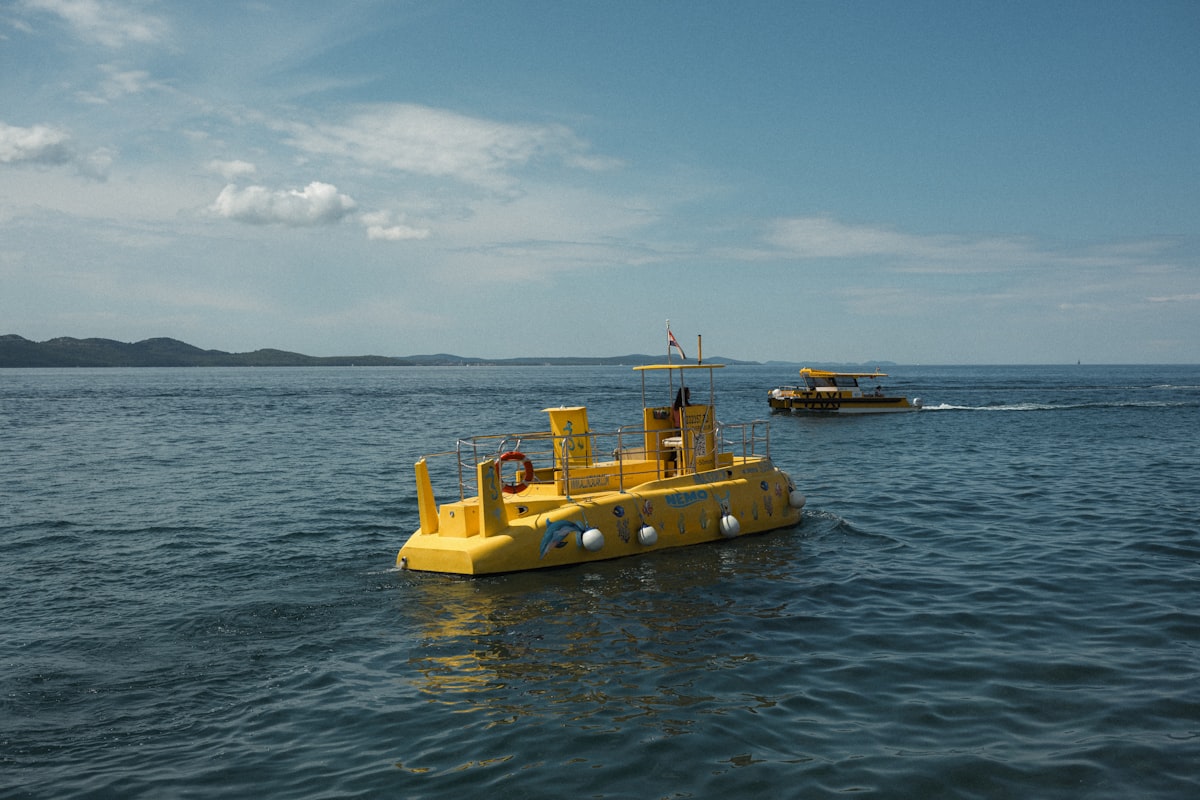 Yellow submarine boat sailing on the ocean